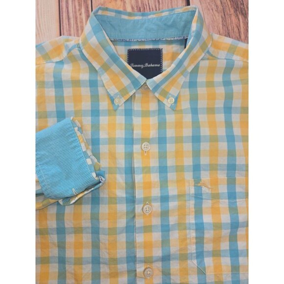 Tommy Bahama Mens Yellow Plaid Shirt Medium - Picture 4 of 8